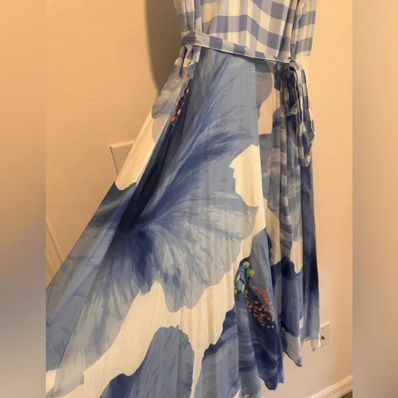 Farm Rio Seaside Wrap Around  Midi Dress in Blue Sz S - Picture 12 of 12